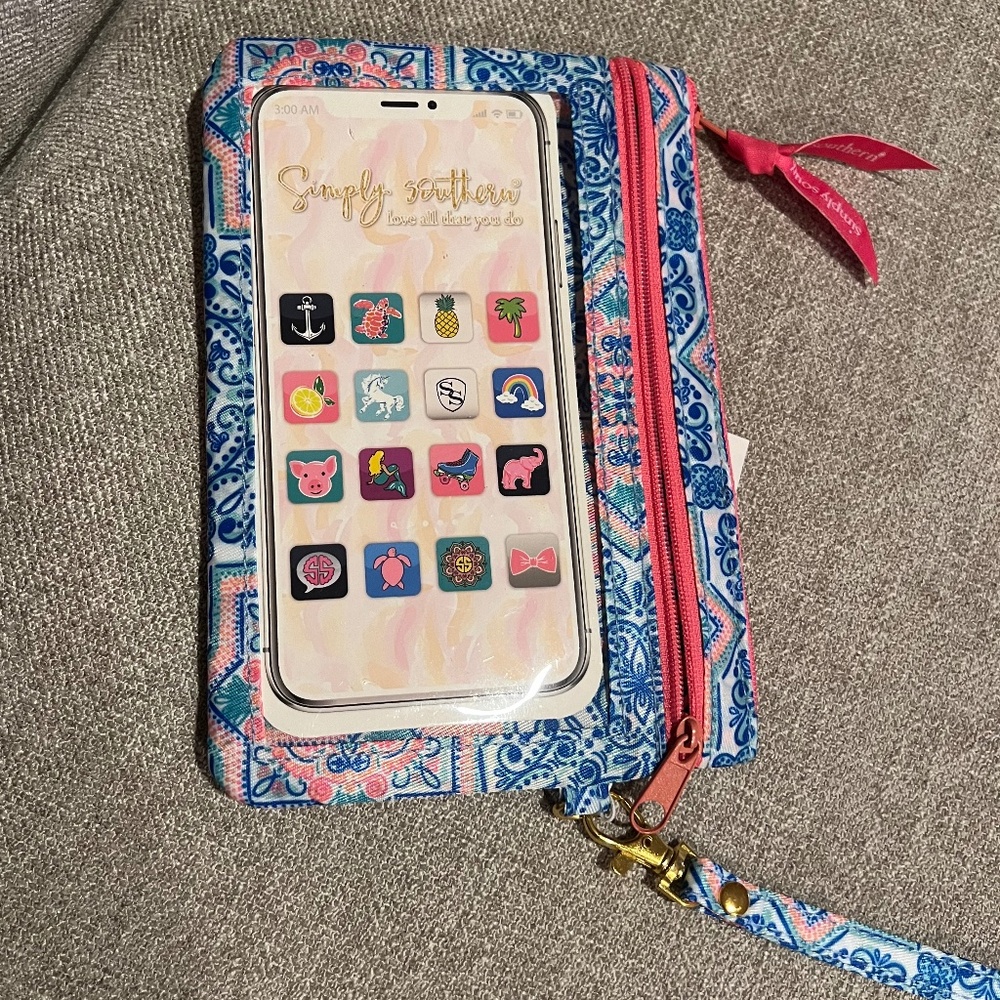 Simply Souther Phone Wristlet Moroccan Blue Pink White Design Fits Cell Phone - Picture 14 of 14